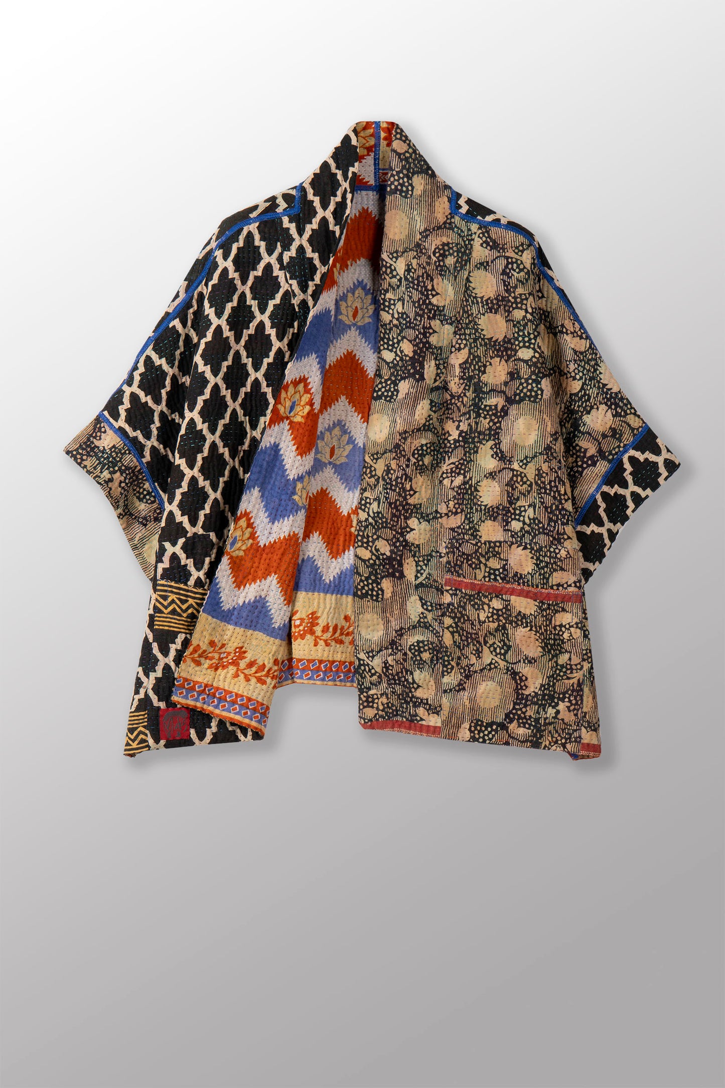 VINTAGE COTTON KANTHA MINI PONCHO - cv4060-0051a -