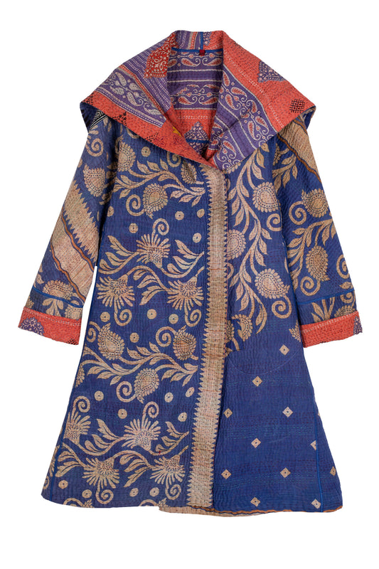 VINTAGE COTTON KANTHA A-LINE COAT - cv4309-0054a -