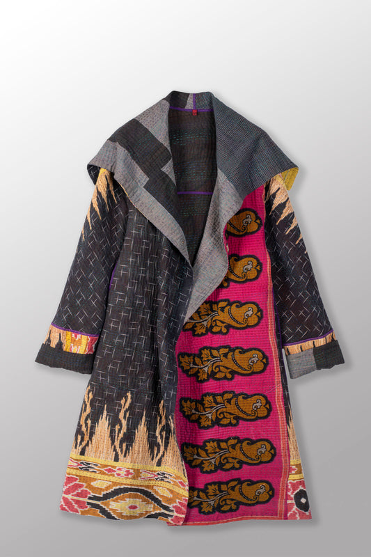 VINTAGE COTTON KANTHA A-LINE COAT - cv4309-0057a -