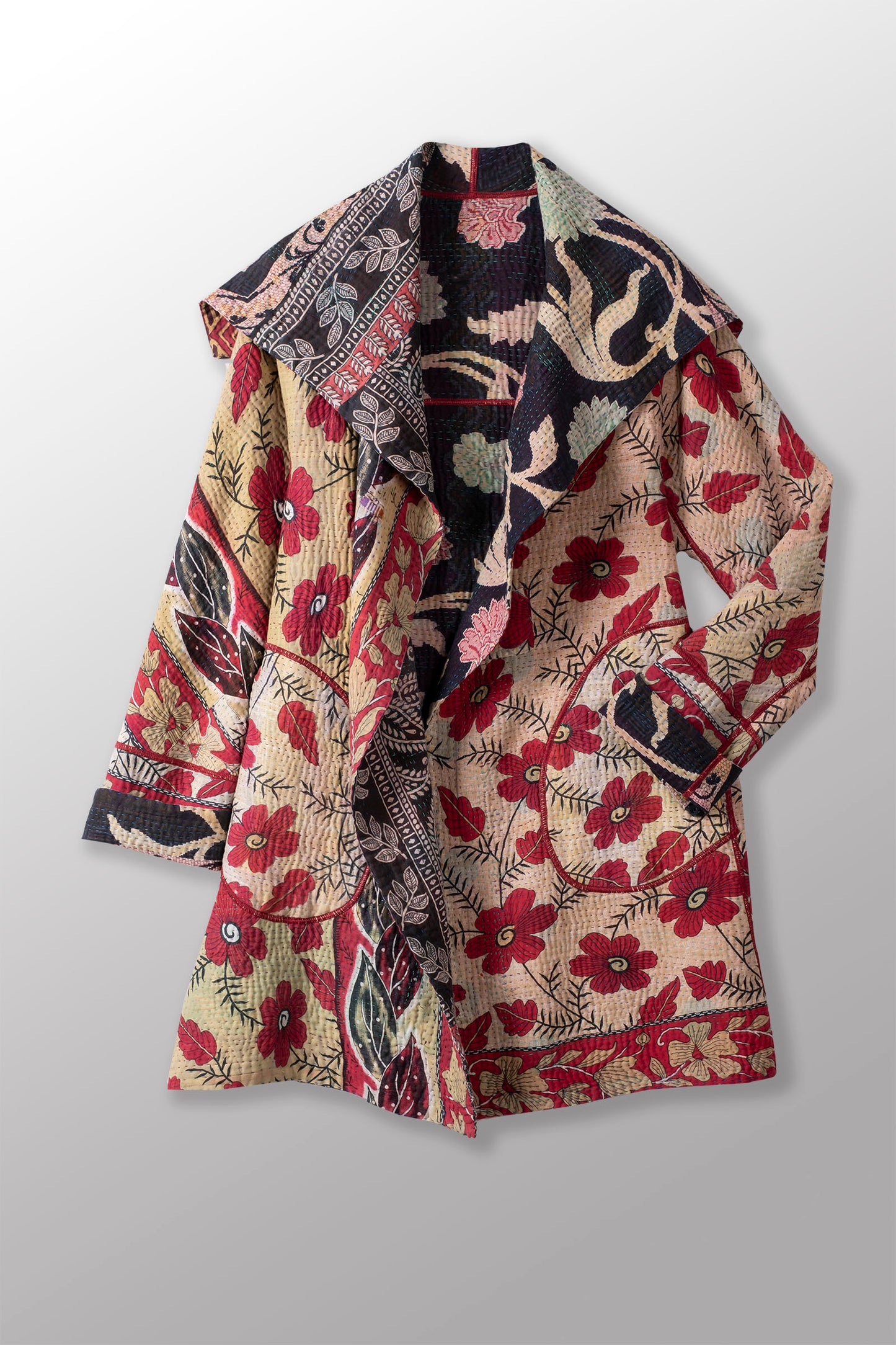 VINTAGE COTTON KANTHA A-LINE COAT P - cv4336-0060a -