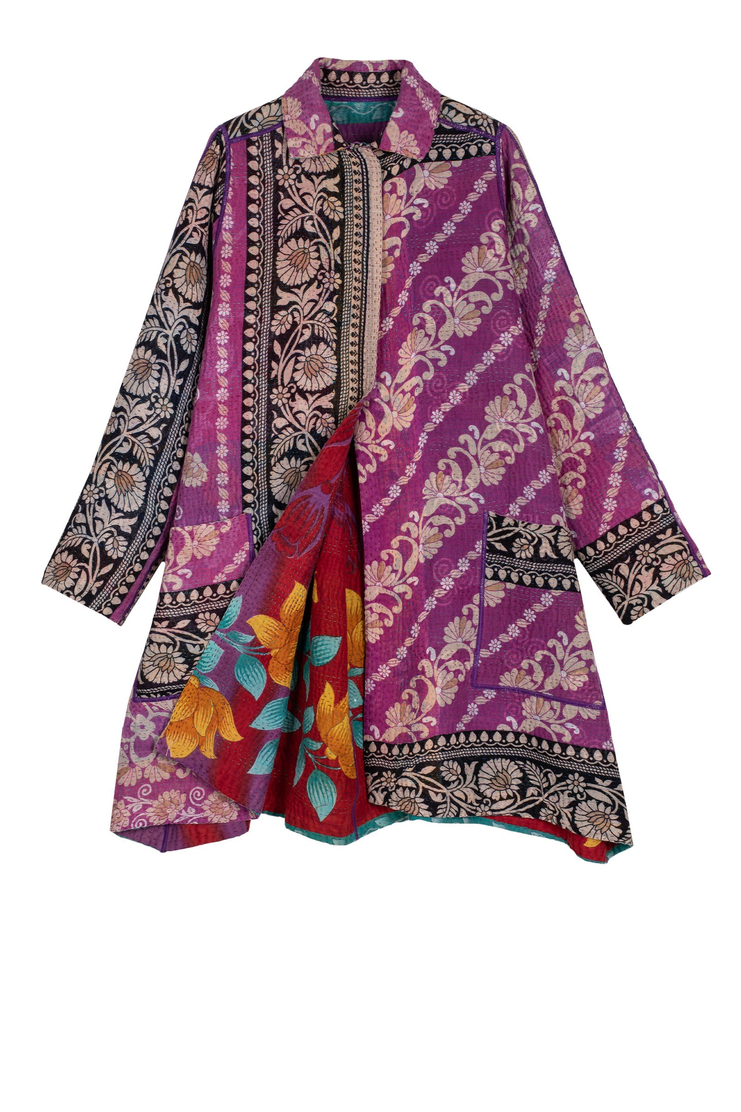 VINTAGE COTTON KANTHA A-LINE DUSTER - cv4311-0096a -