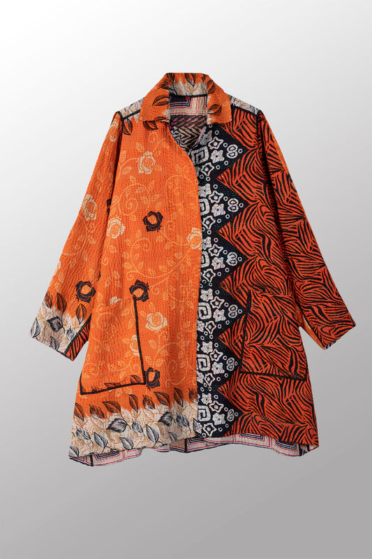 VINTAGE COTTON KANTHA A-LINE DUSTER - cv4311-0100a -