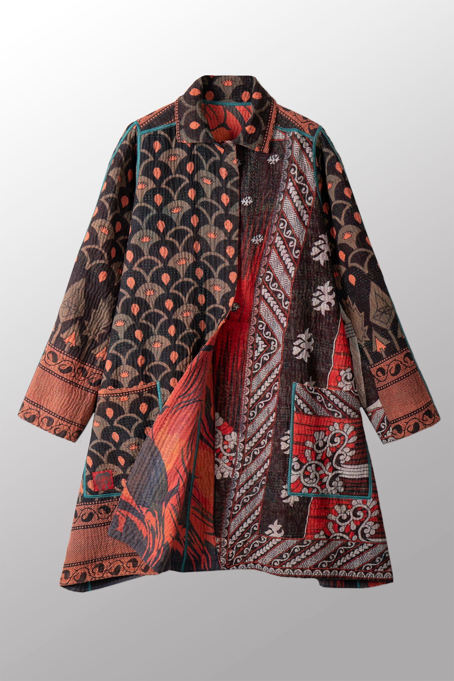 VINTAGE COTTON KANTHA A-LINE DUSTER - cv4311-0105a -