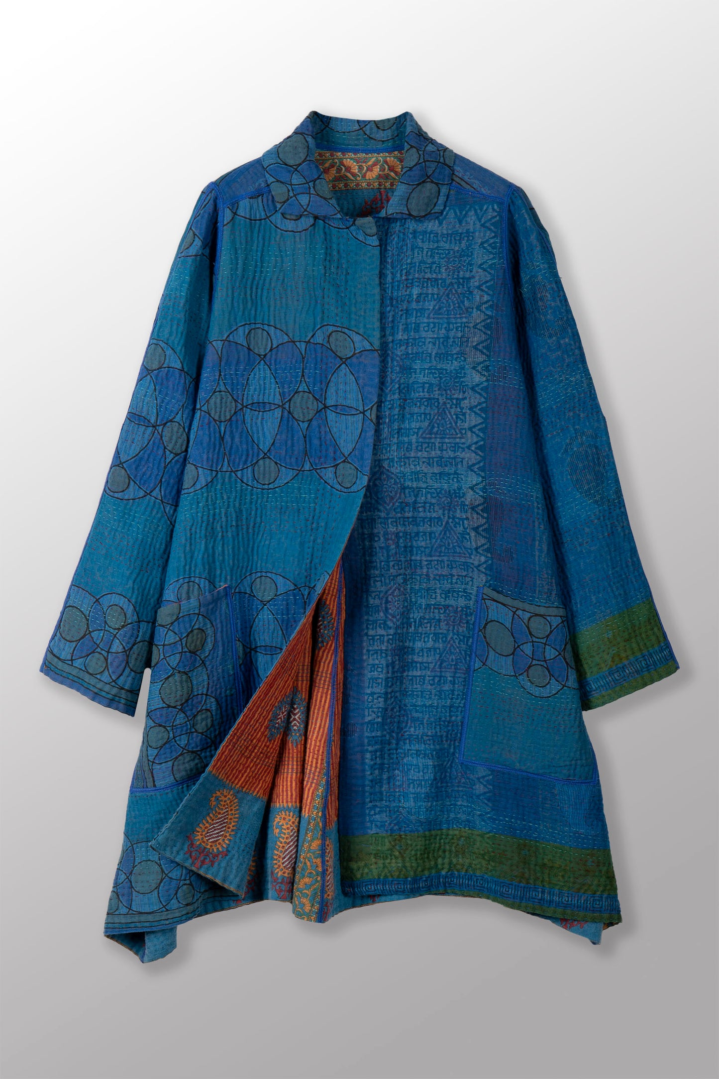 VINTAGE COTTON KANTHA A-LINE DUSTER - cv4311-0106a -