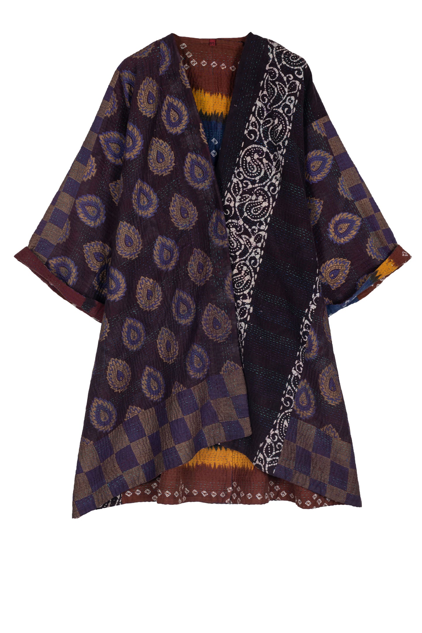 VINTAGE COTTON KANTHA KIMONO DUSTER - cv4317-0028a -