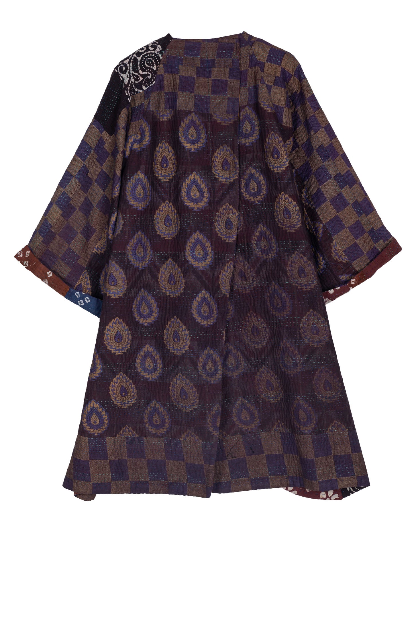 VINTAGE COTTON KANTHA KIMONO DUSTER - cv4317-0028a -