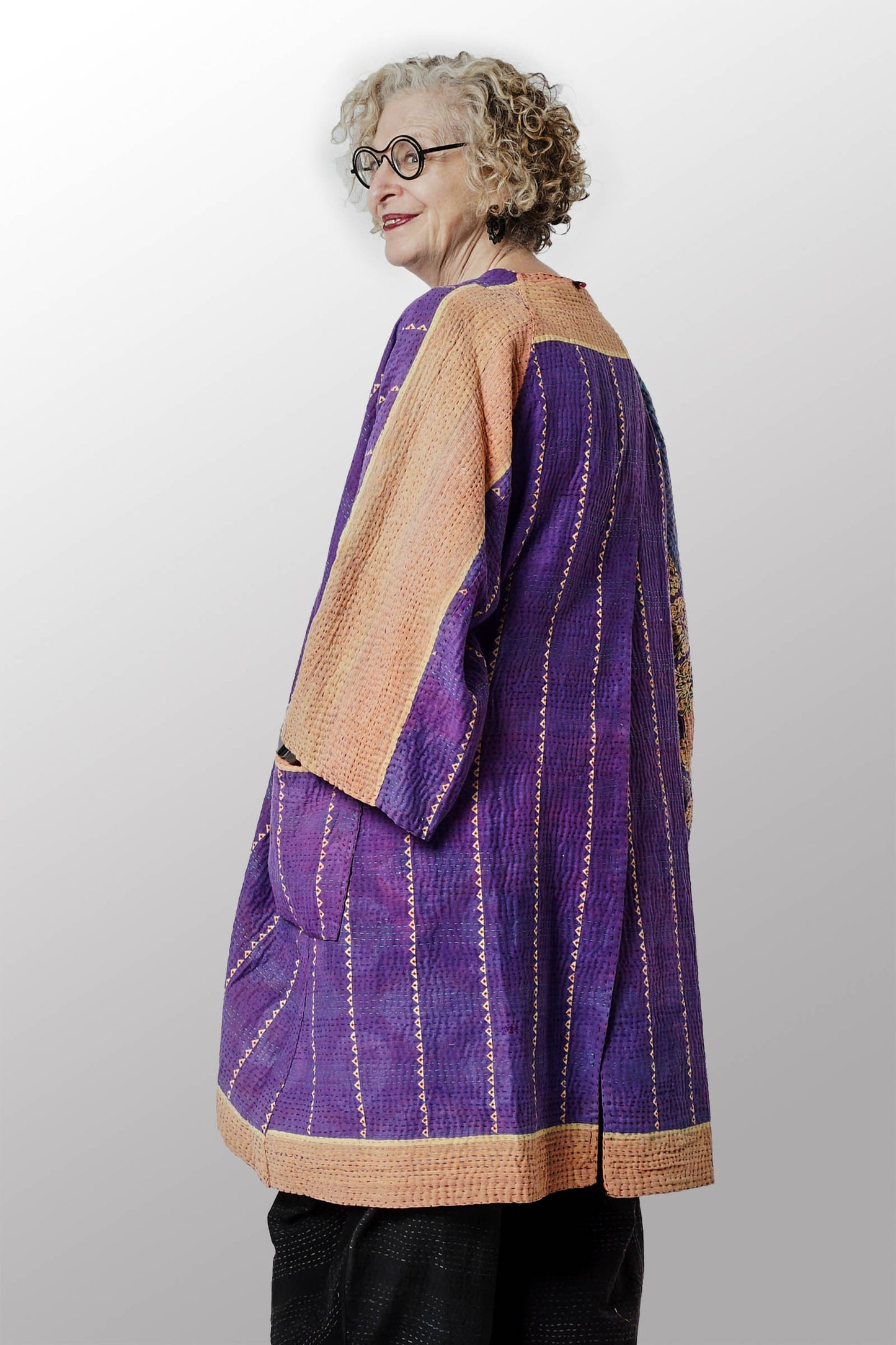 VINTAGE COTTON KANTHA KIMONO DUSTER - cv4317-0033a -