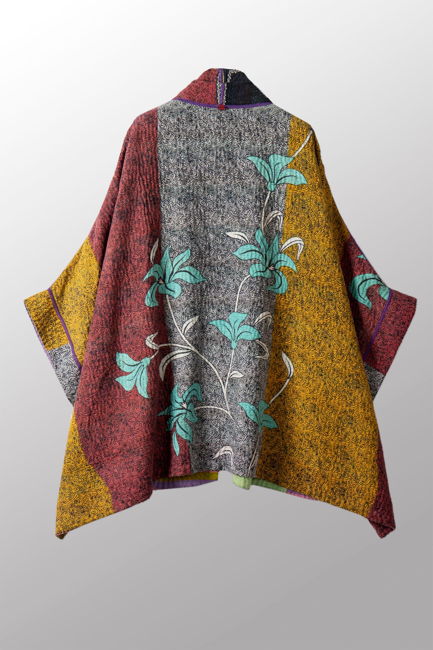 VINTAGE COTTON KANTHA DOUBLE COLLAR PONCHO - cv4323-0042a -