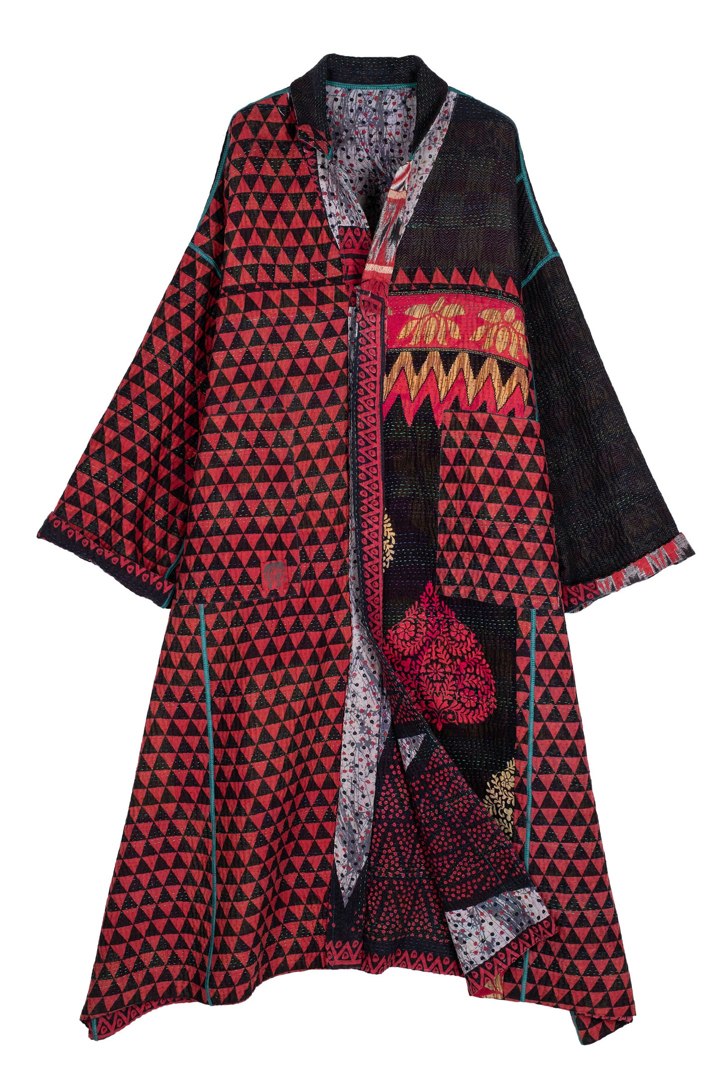 VINTAGE COTTON KANTHA OVERSIZED COAT - cv4326-0036a -