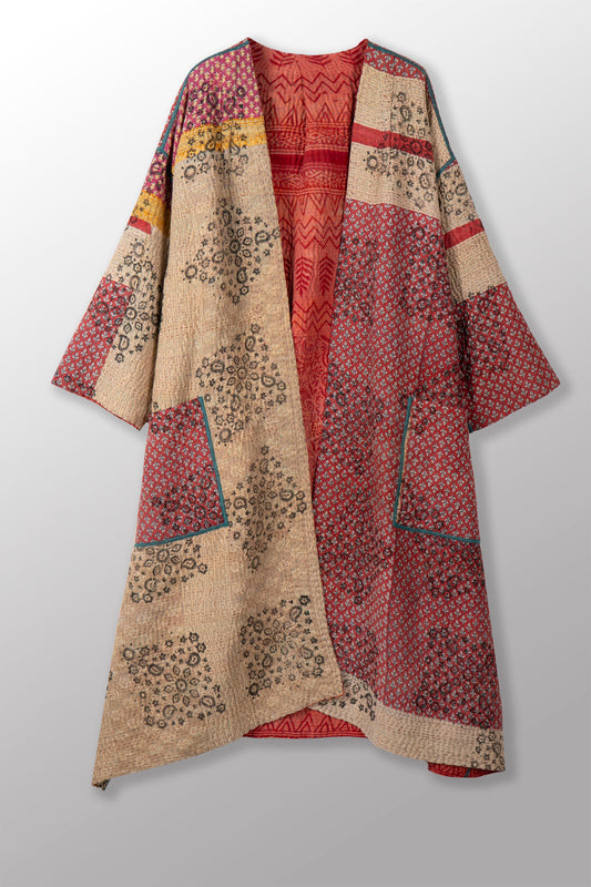 VINTAGE COTTON KANTHA LONG DUSTER - cv4328-0009a -