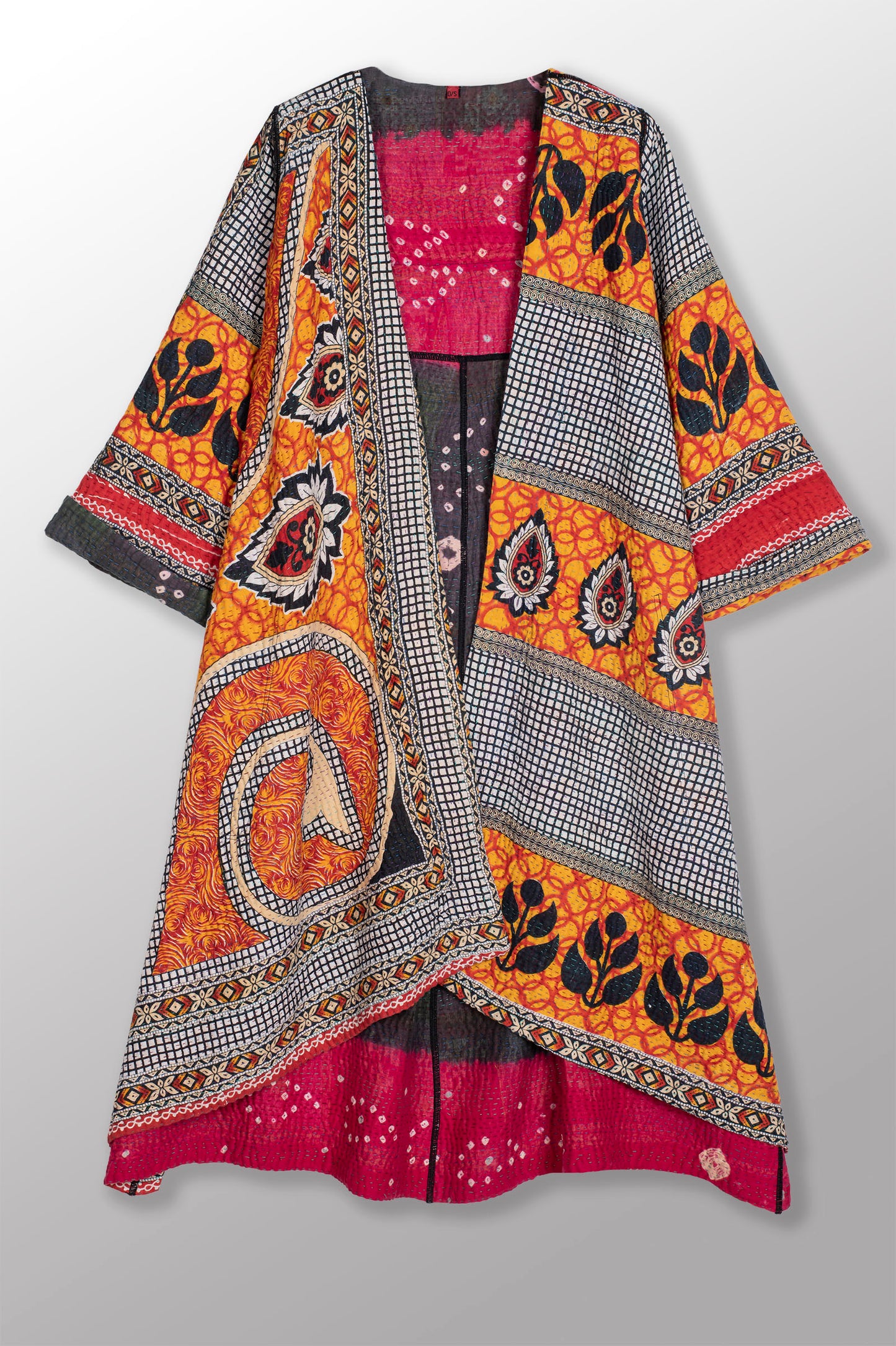 VINTAGE COTTON KANTHA WRAP FLARE COAT - cv4330-0016a -