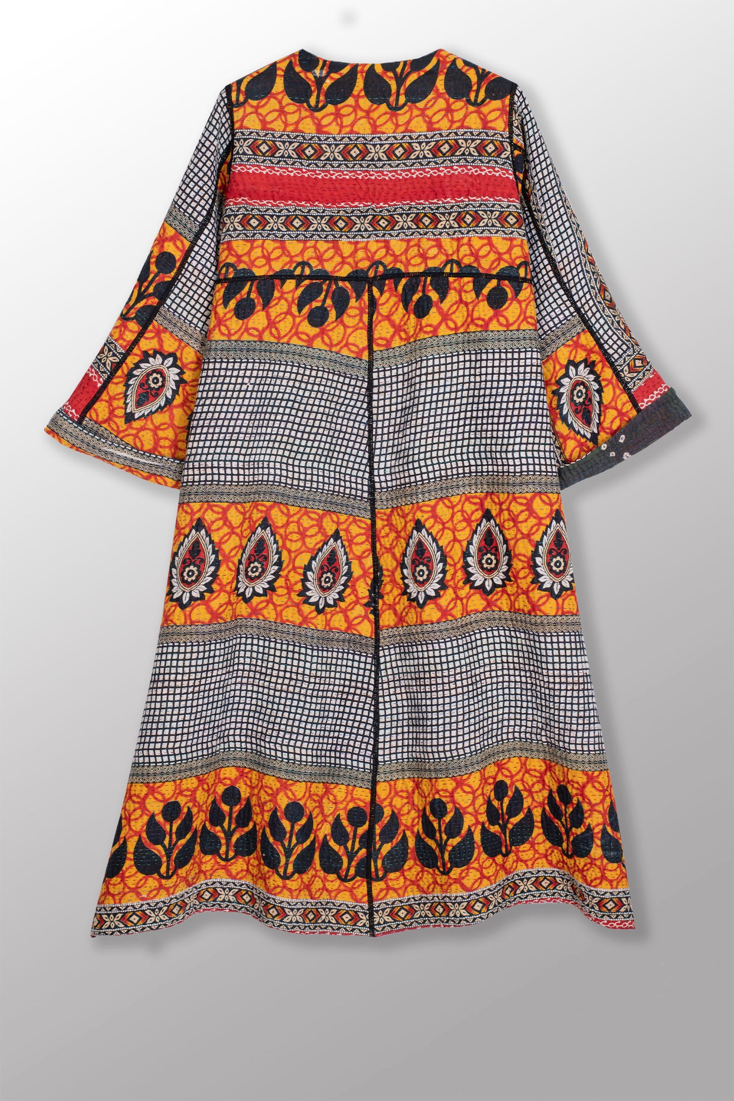 VINTAGE COTTON KANTHA WRAP FLARE COAT - cv4330-0016a -