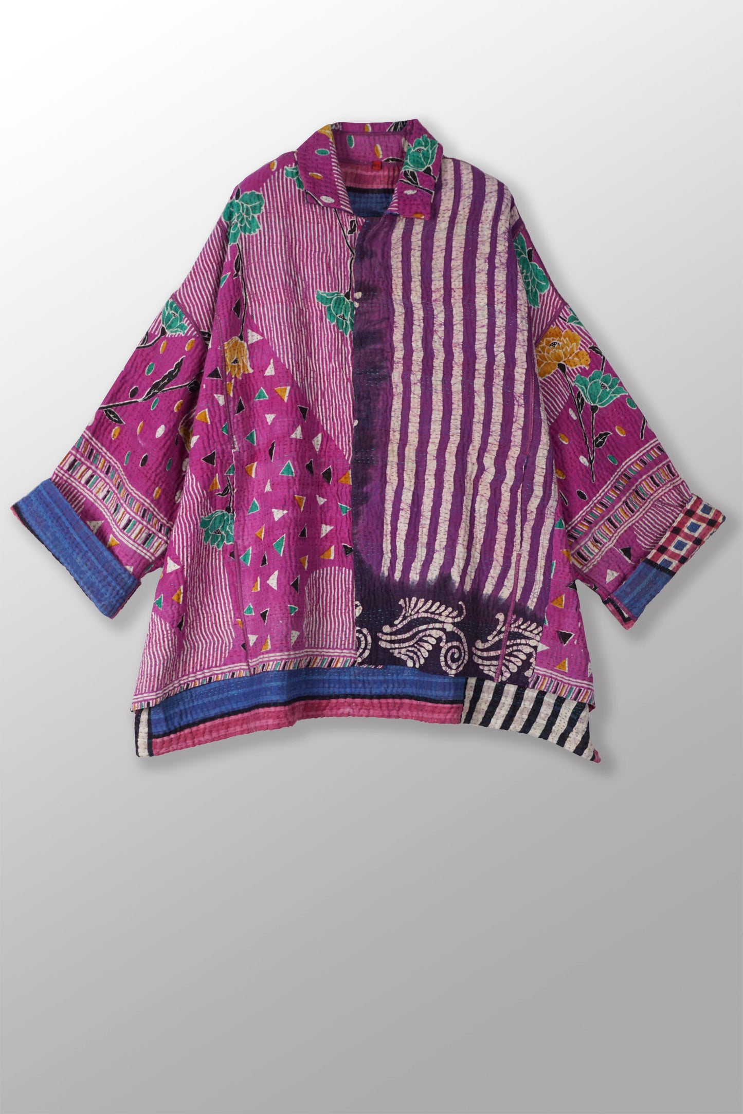 VINTAGE COTTON KANTHA OVERSIZED MINI COAT - cv4332-0036a -