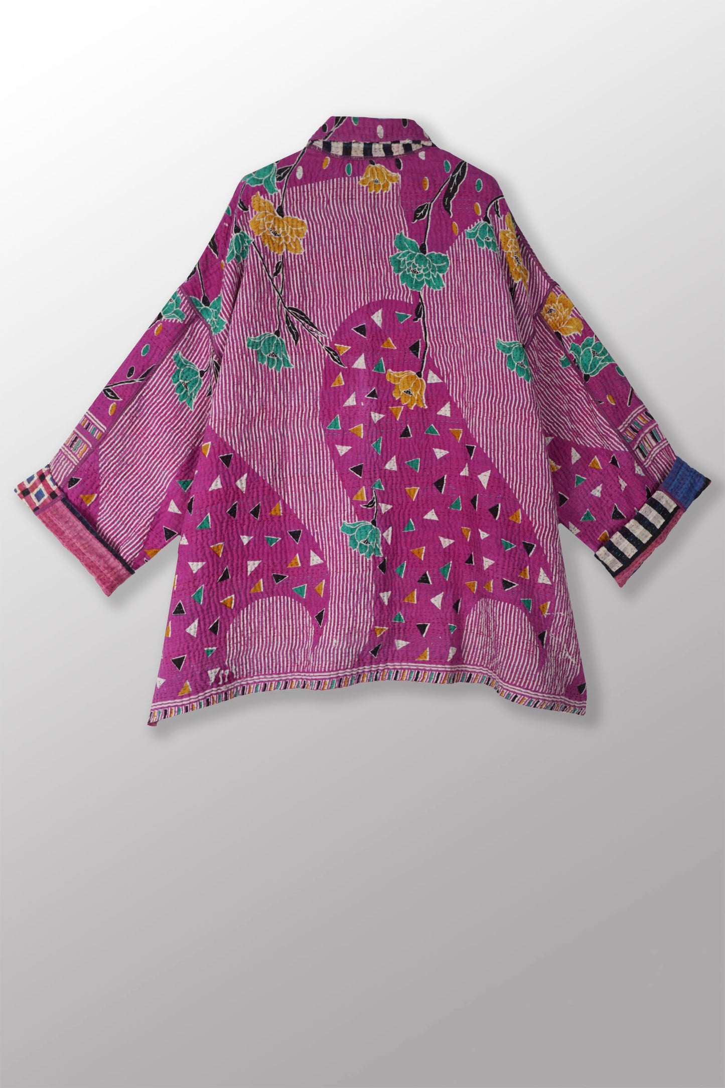 VINTAGE COTTON KANTHA OVERSIZED MINI COAT - cv4332-0036a -