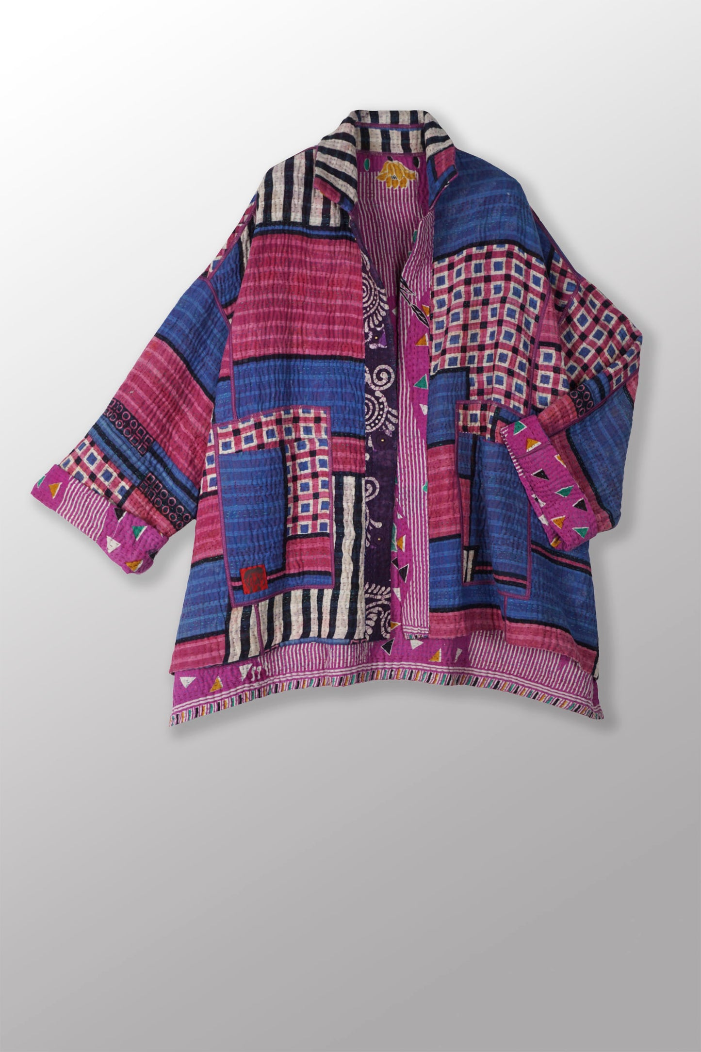 VINTAGE COTTON KANTHA OVERSIZED MINI COAT - cv4332-0036a -