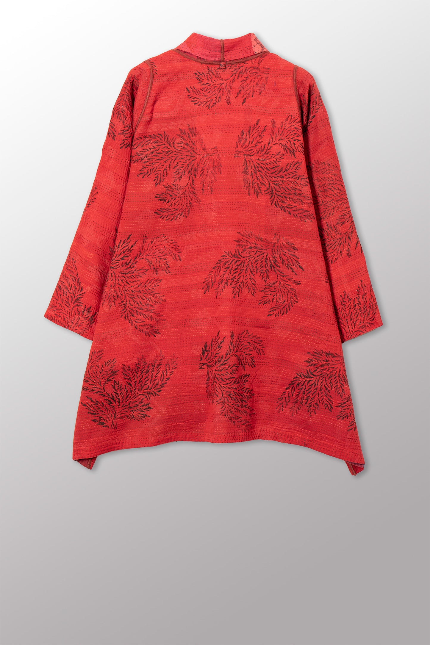 LANDSCAPE FRAYED PATCH KANTHA WITH STAMP A-LINE JKT - sp-lf2003-red -