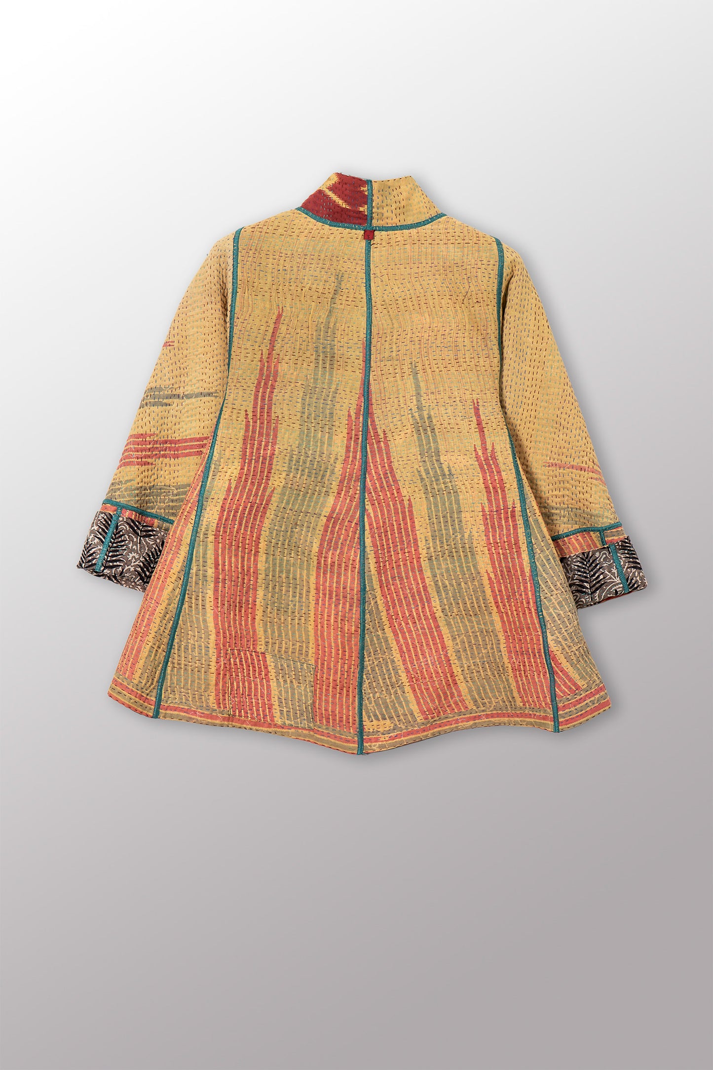 VINTAGE SILK GEORGETTE COTTON KANTHA FLARE SHORT JACKET - gc4011-0001s -