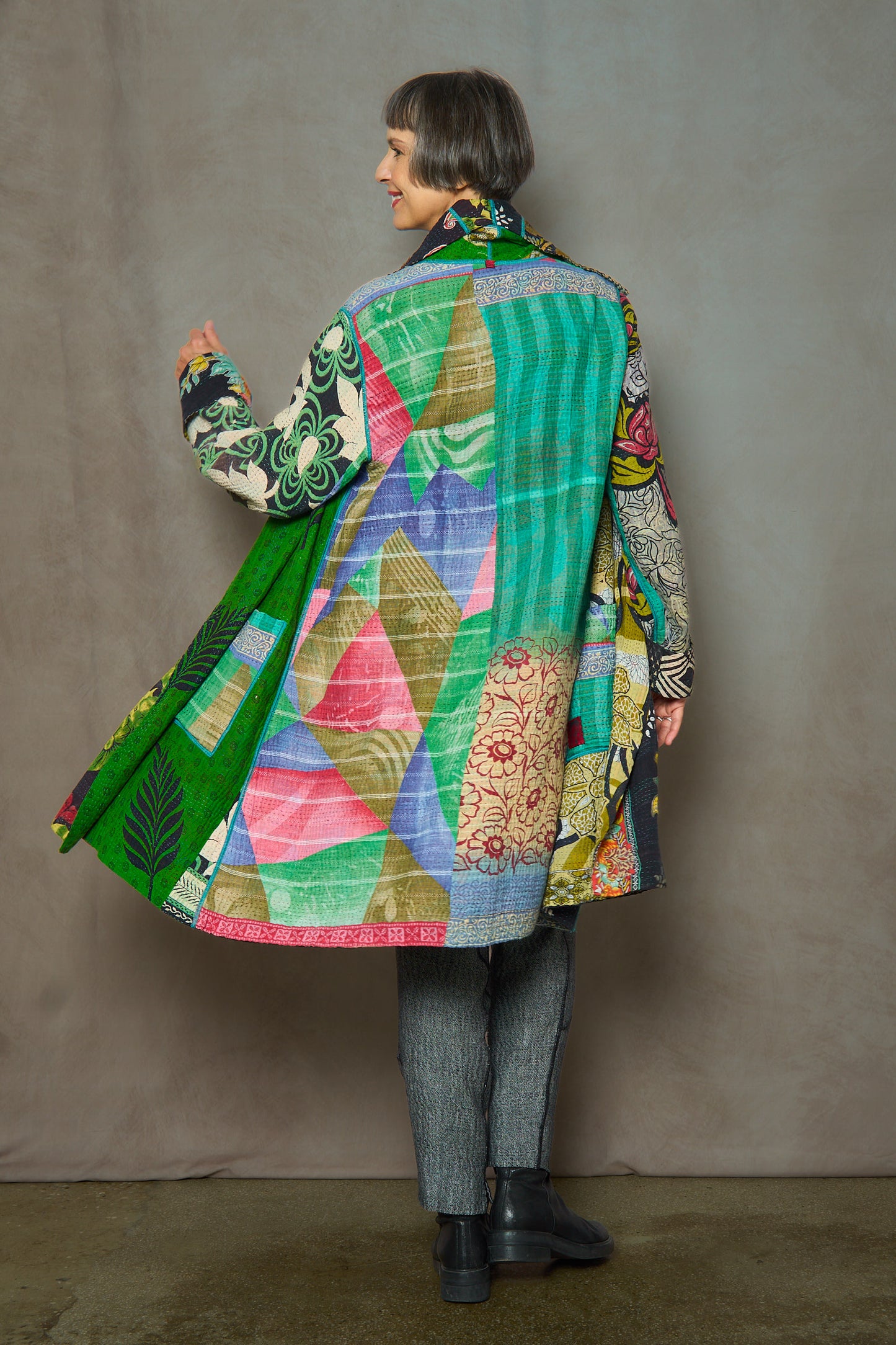 PUZZLE KANTHA POCKET MEDIUM COAT - pz4316-grn -