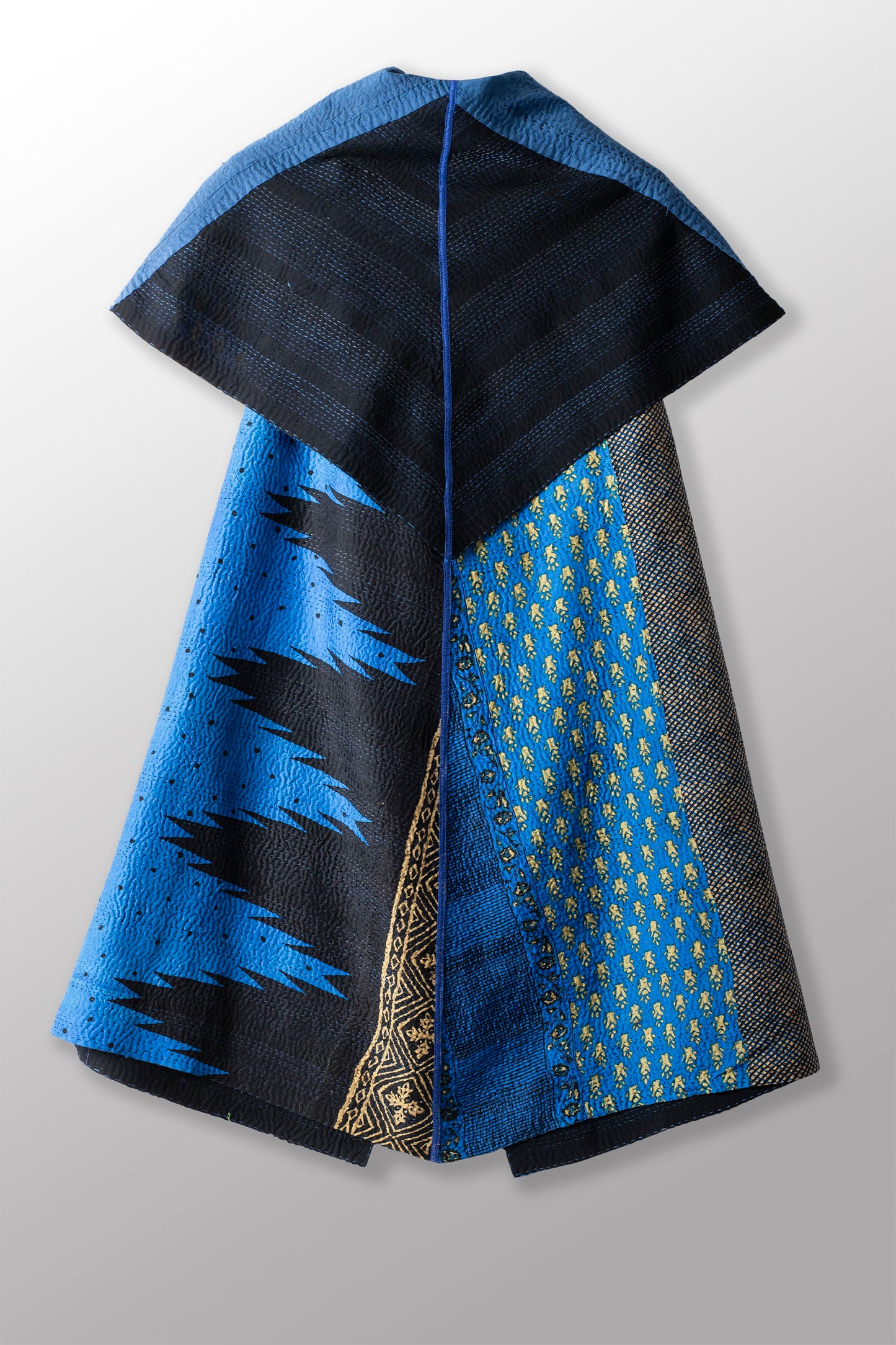 SILK COTTON OMBRE PRINT KANTHA CIRCULAR VEST - os2201-blu -