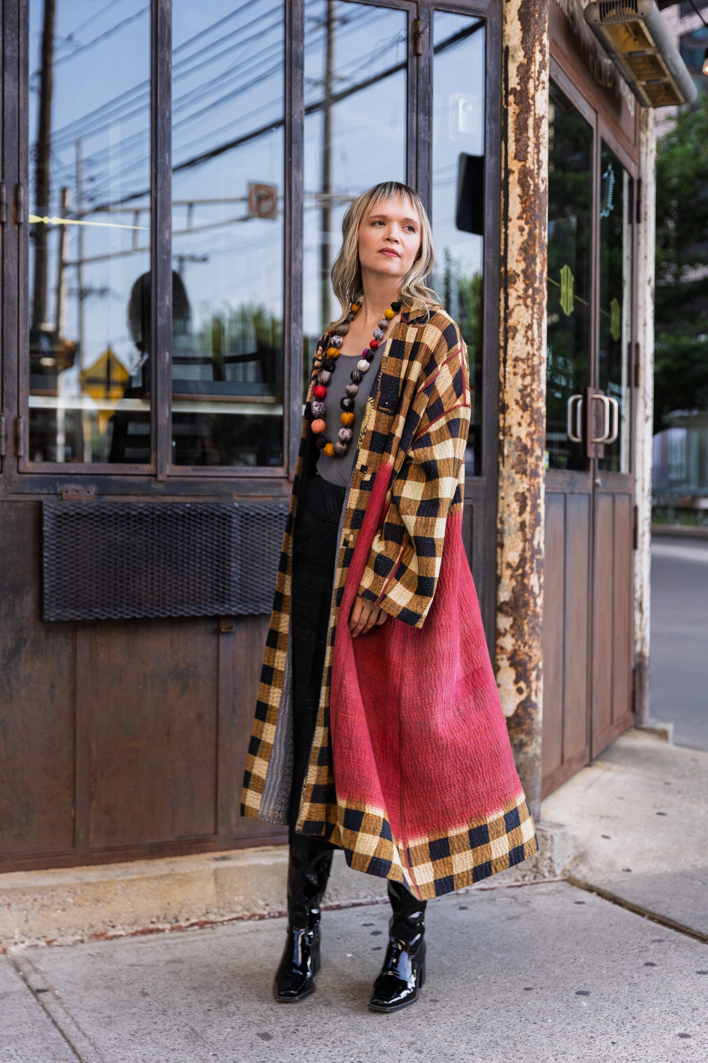 VINTAGE COTTON KANTHA OVERSIZED COAT - cv4326-0054a -