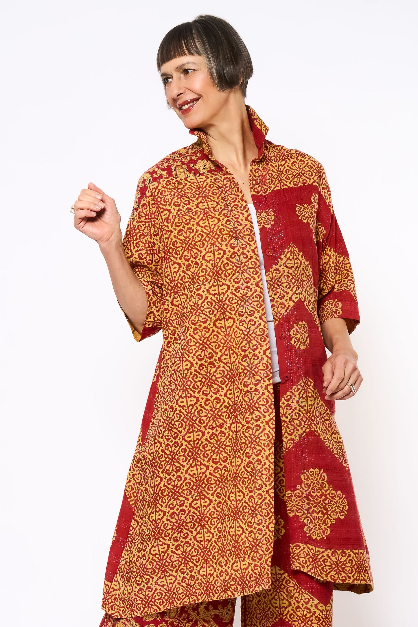 VINTAGE COTTON KANTHA 3/4 SLV. SHIRT DRESS - cv2459-0003s -