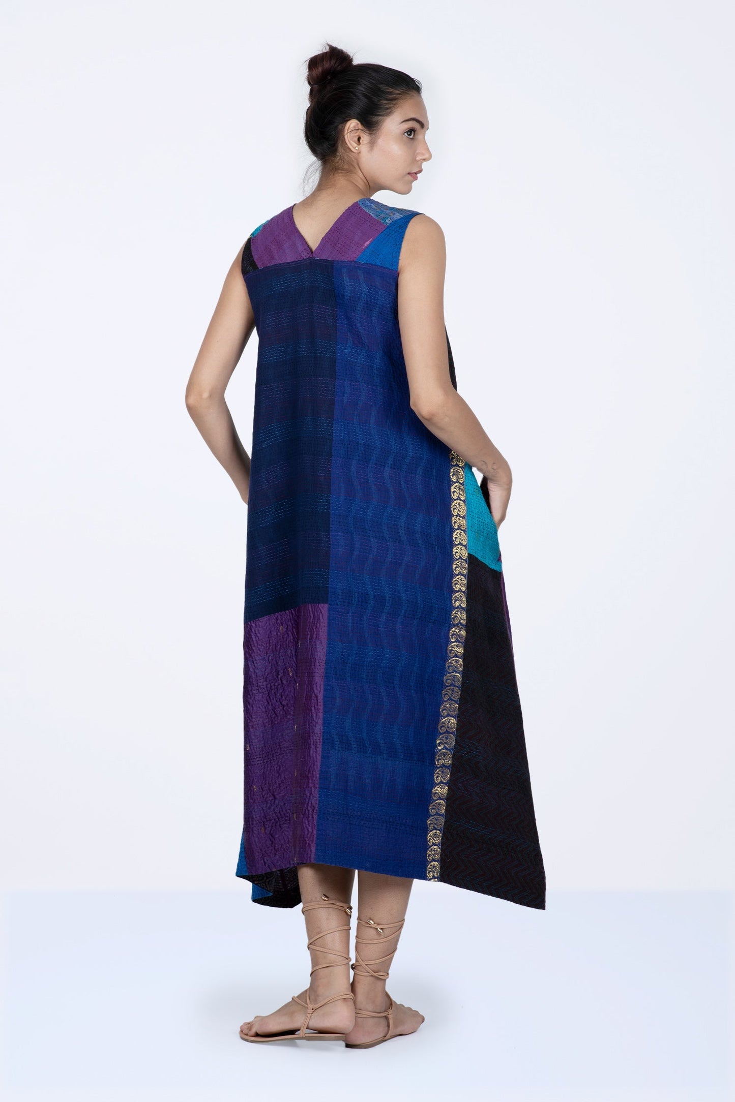 DESERT WAVES KANTHA TENT DRESS - dw2413-blu -