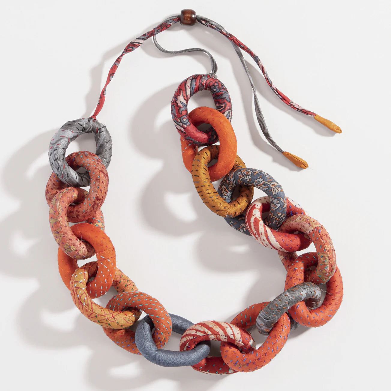 VINTAGE SILK KANTHA CHAIN NECKLACE - sv2724-org -