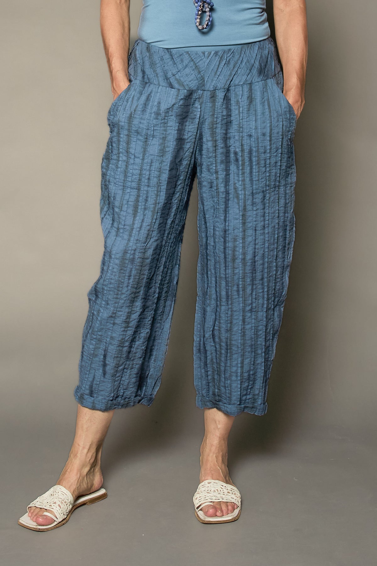 DOUBLE TIE DYE RIPPLE TUCK NEW LANTERN PANTS - trw1651-gry -