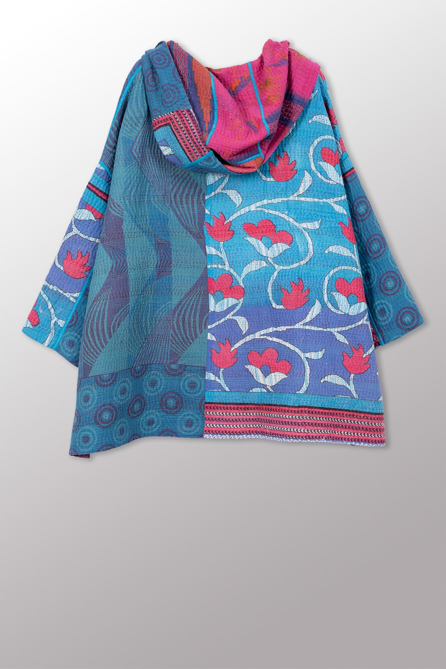 COTTON OVERDYE KANTHA HOODIE PONCHO - ov4064-corg010a -