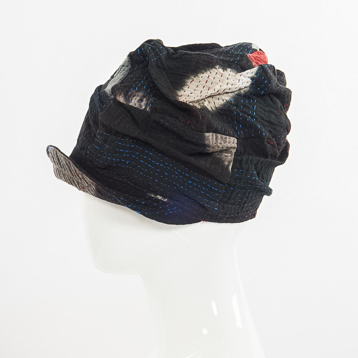 PATCH & CIRCLE PRINT KANTHA HALF BRIM HAT - pc2881-blk -