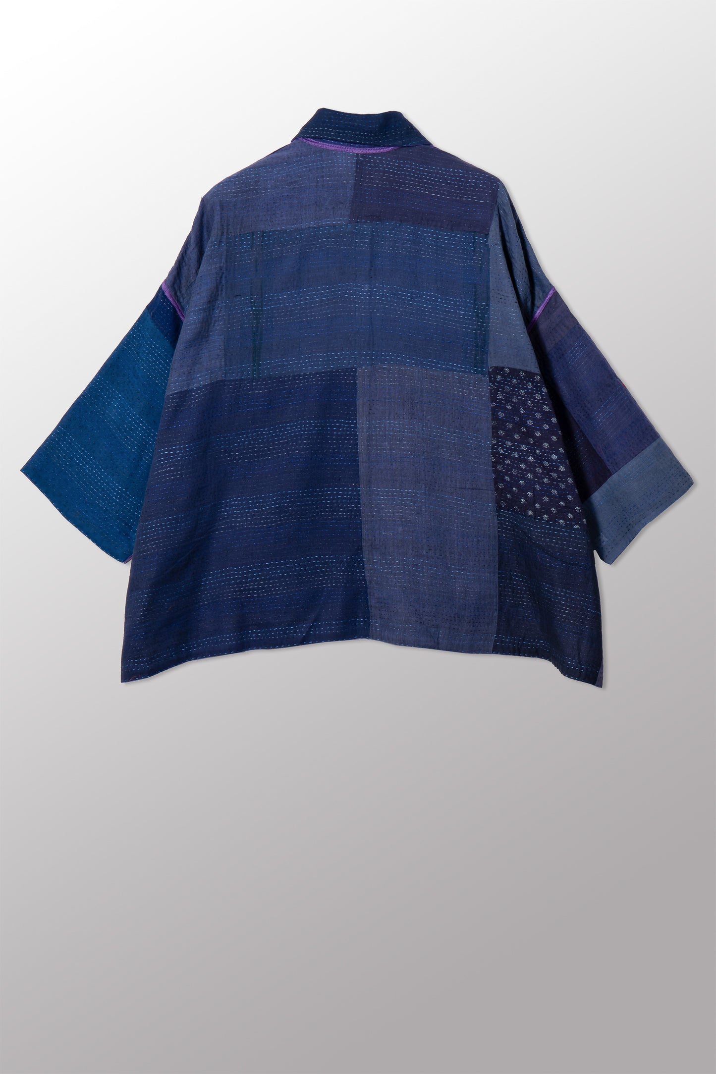 BROCADE PATCHED KANTHA CROPPED TENT SHIRT - bp2596-blu -