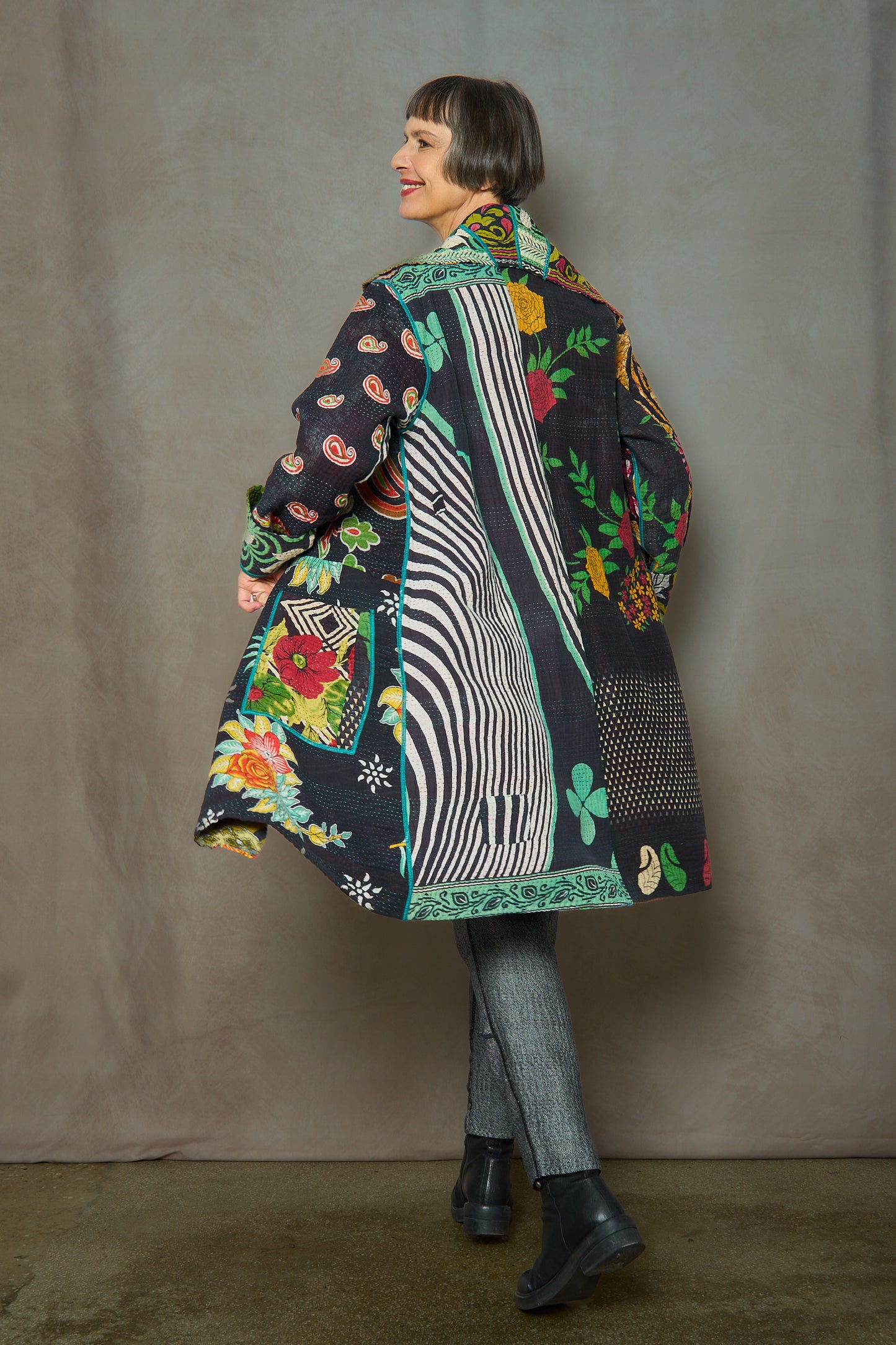 PUZZLE KANTHA POCKET MEDIUM COAT - pz4316-grn -