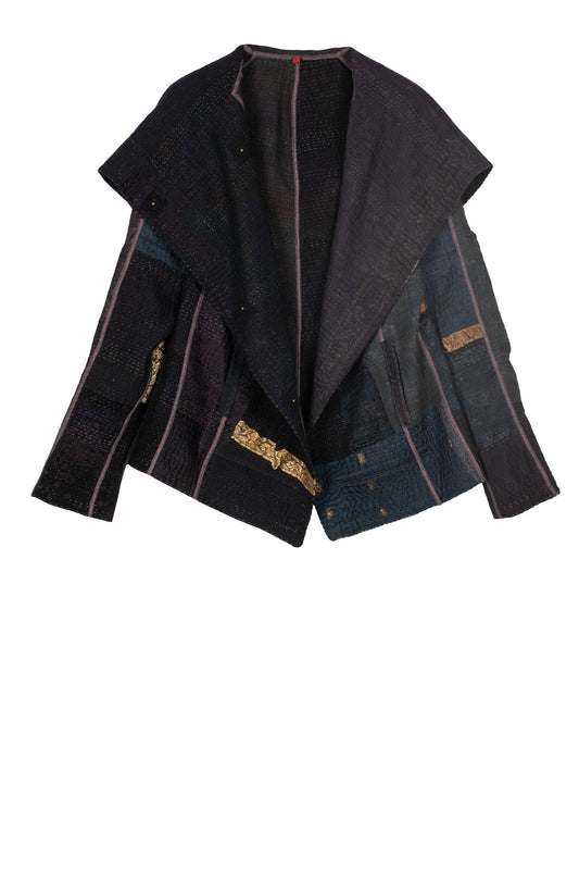 COTTON SILK SW PATCH KANTHA HOODIE JKT - ws4036-blk -