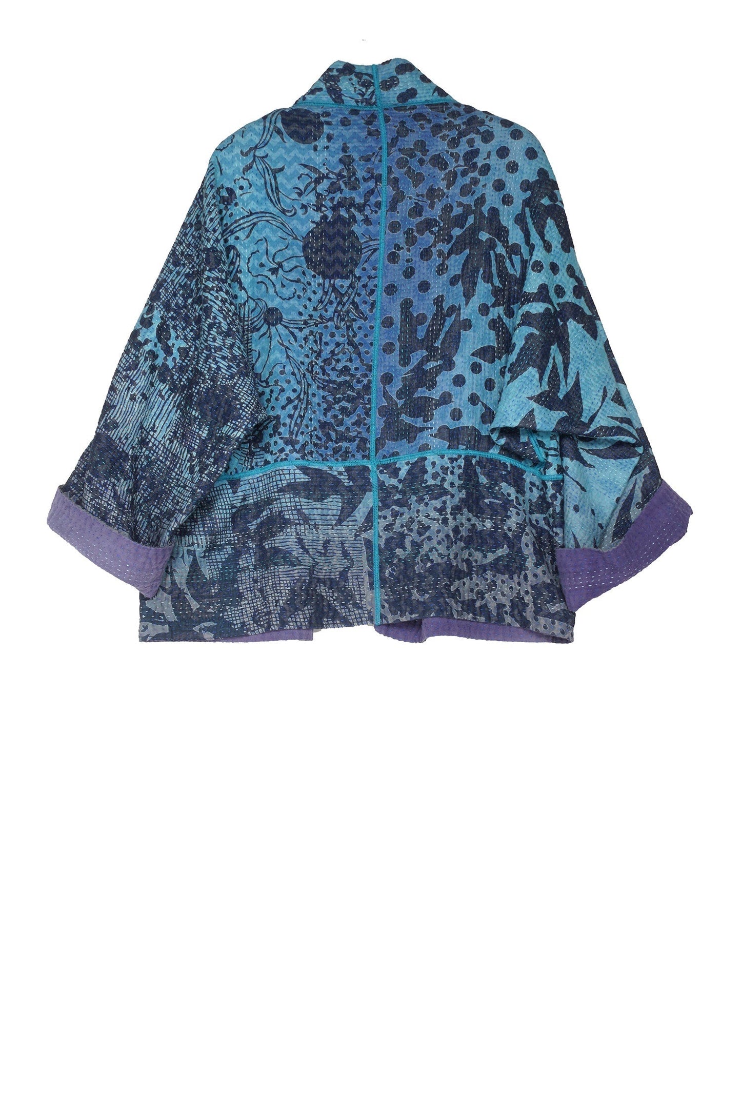 MONOTONE TWILIGHT PRINT KANTHA DOLMAN SHORT JKT - tp4015-blu -