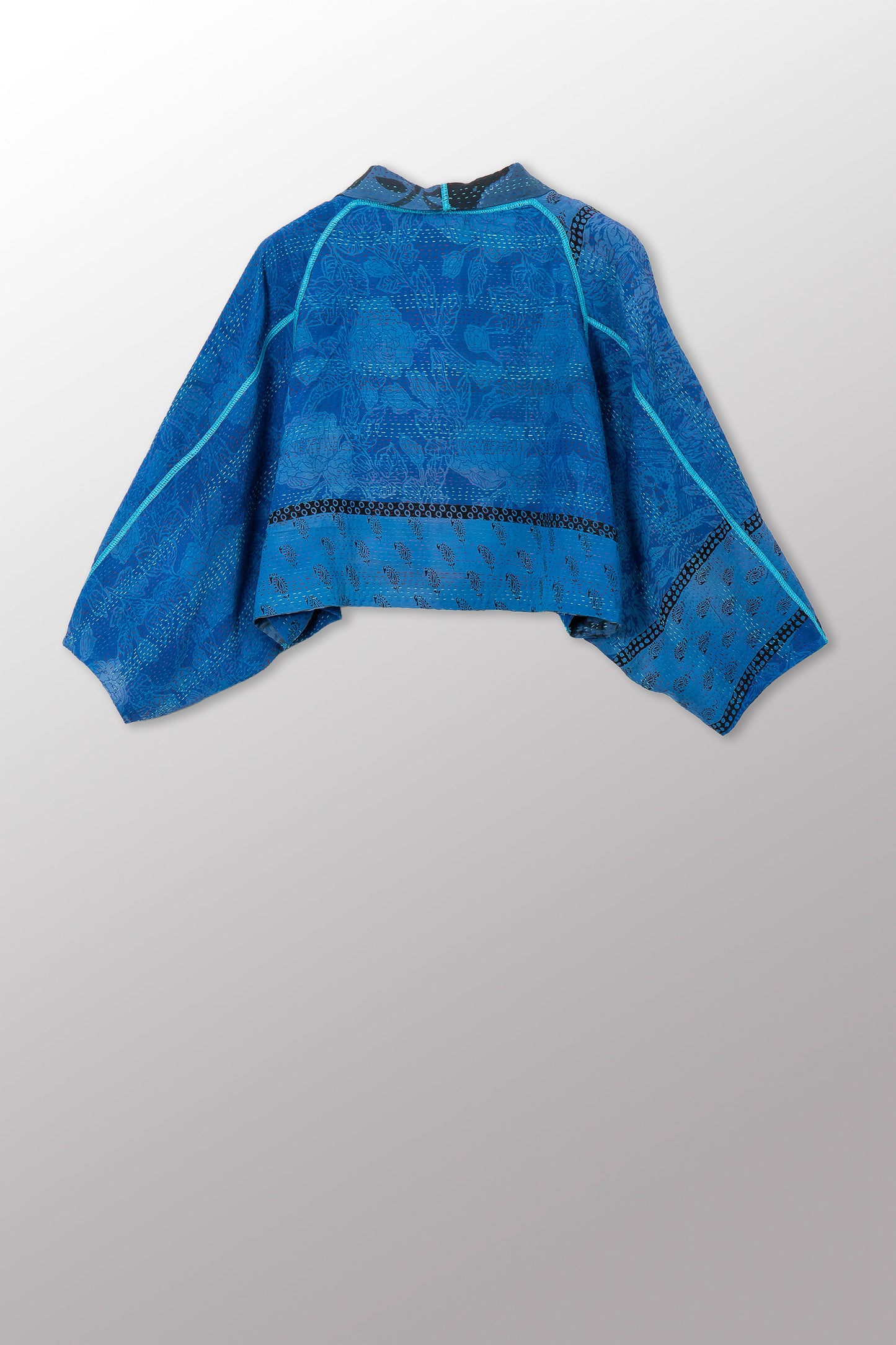 VINTAGE SILK GEORGETTE COTTON KANTHA PUFF SLV. SHRUG - gc2062-0006a -