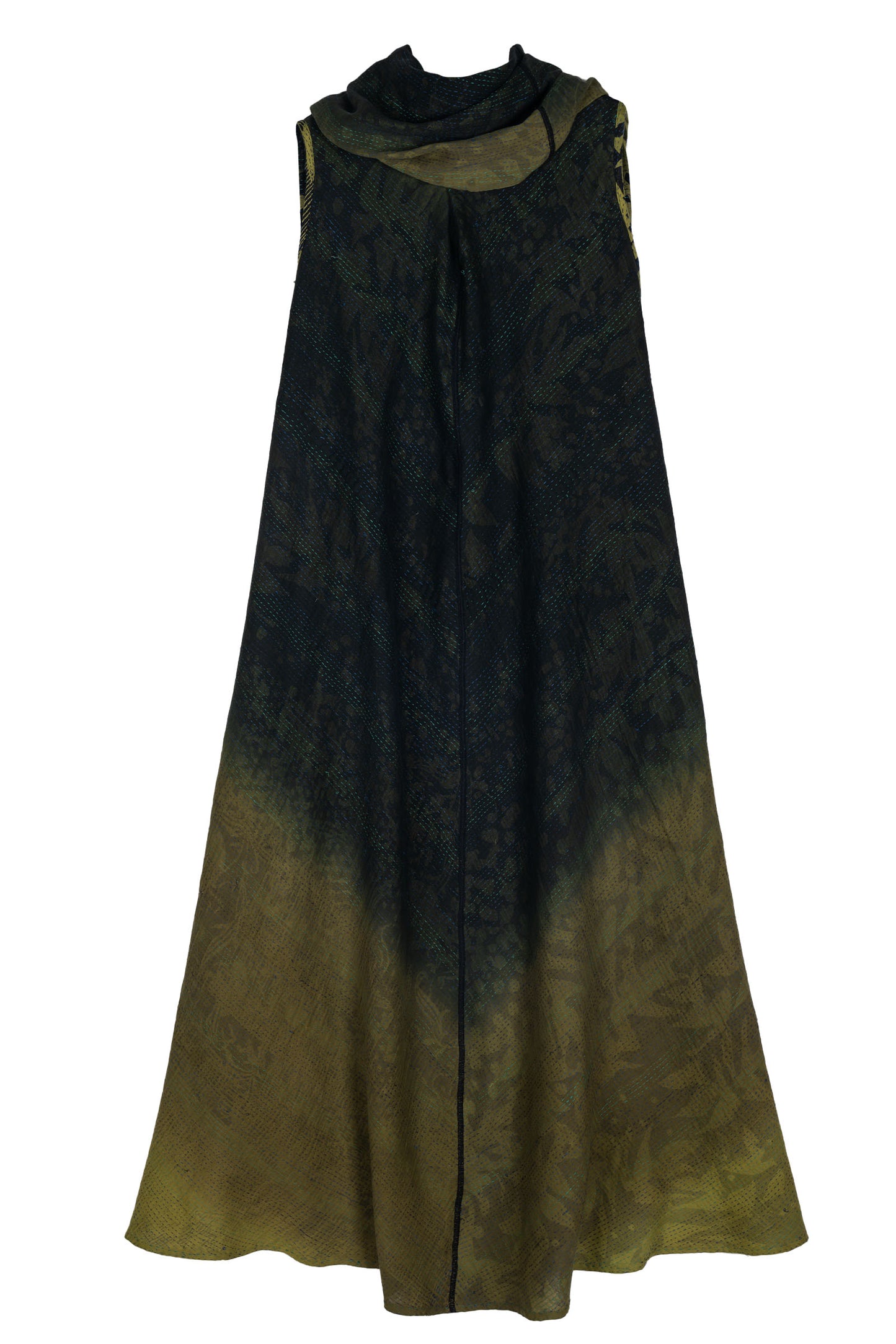 MONOTONE TWILIGHT PRINT KANTHA COWL NECK MAXI DRESS - tp2438-cha -