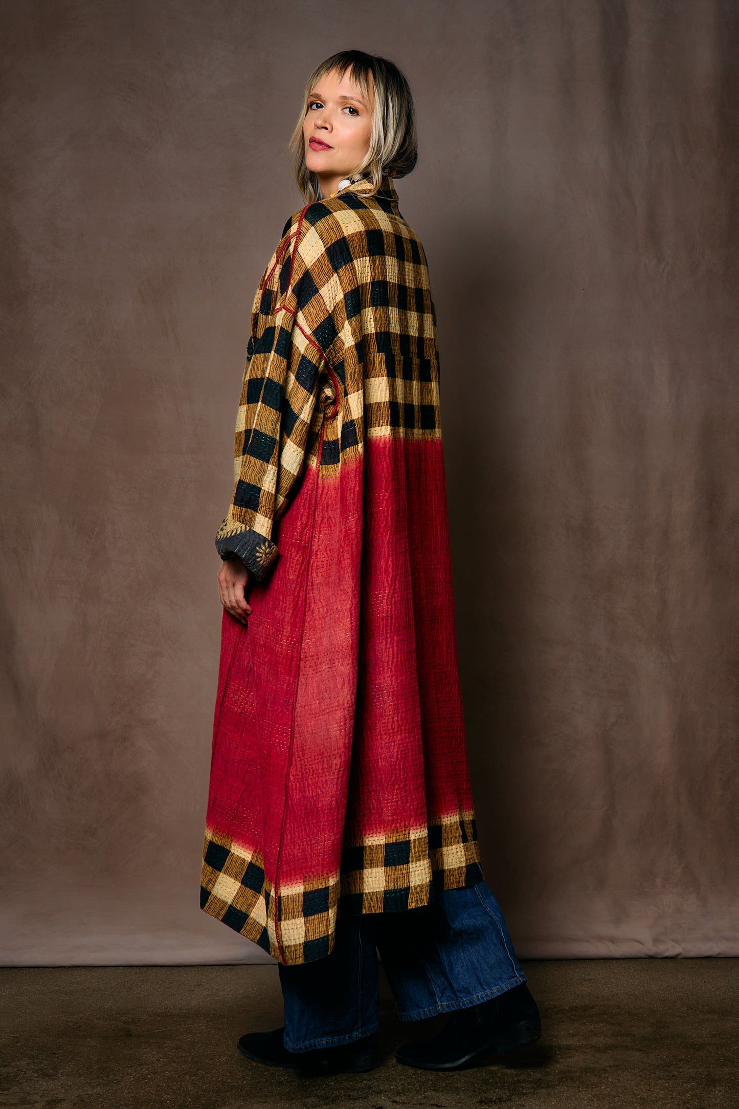 VINTAGE COTTON KANTHA OVERSIZED COAT - cv4326-0054a -