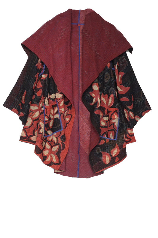 HOLIDAY FLOWER KANTHA CIRCULAR LONG JKT - hf4009-red -