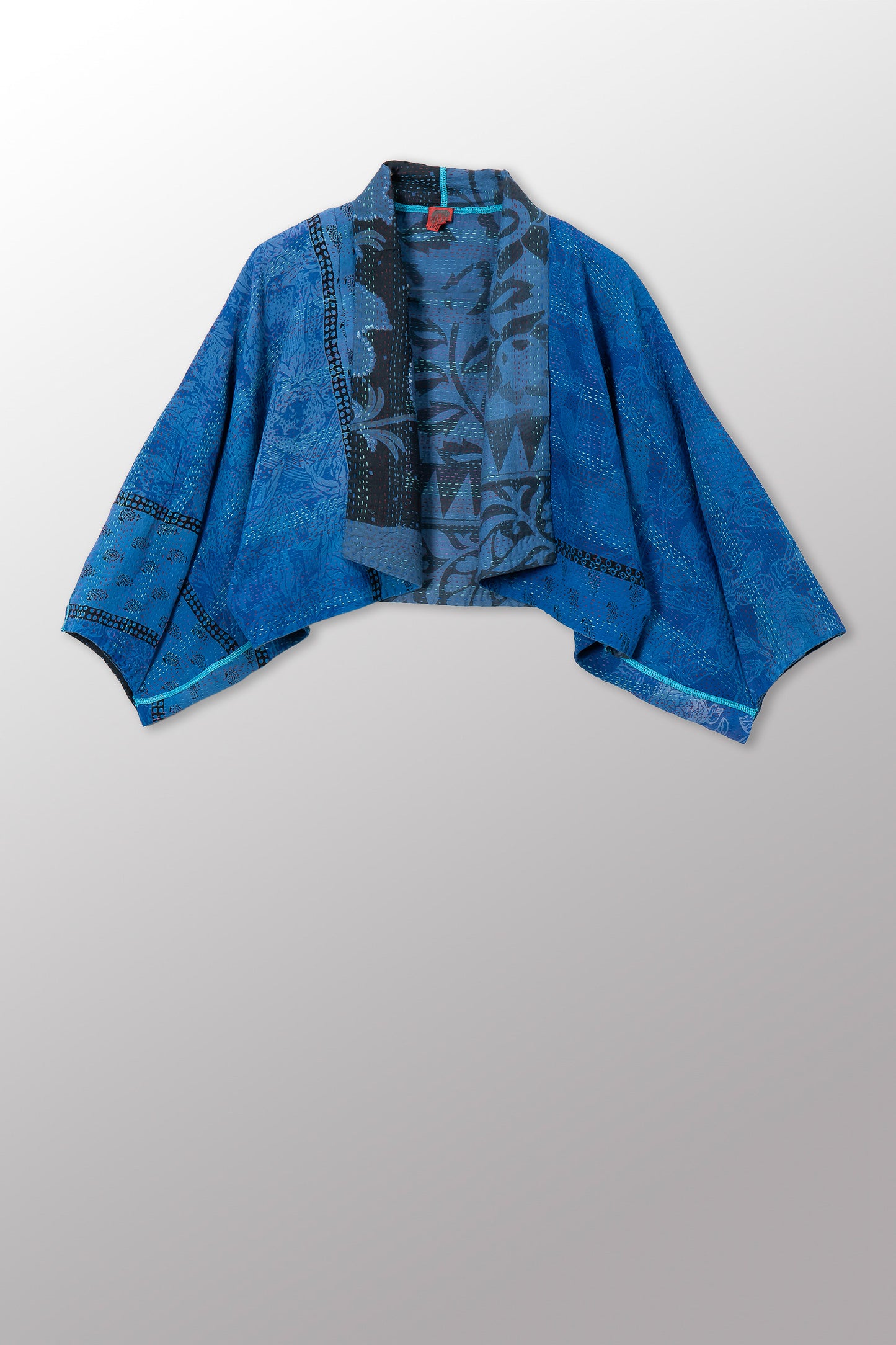VINTAGE SILK GEORGETTE COTTON KANTHA PUFF SLV. SHRUG - gc2062-0006a -