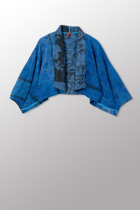 VINTAGE SILK GEORGETTE COTTON KANTHA PUFF SLV. SHRUG - gc2062-0006a -