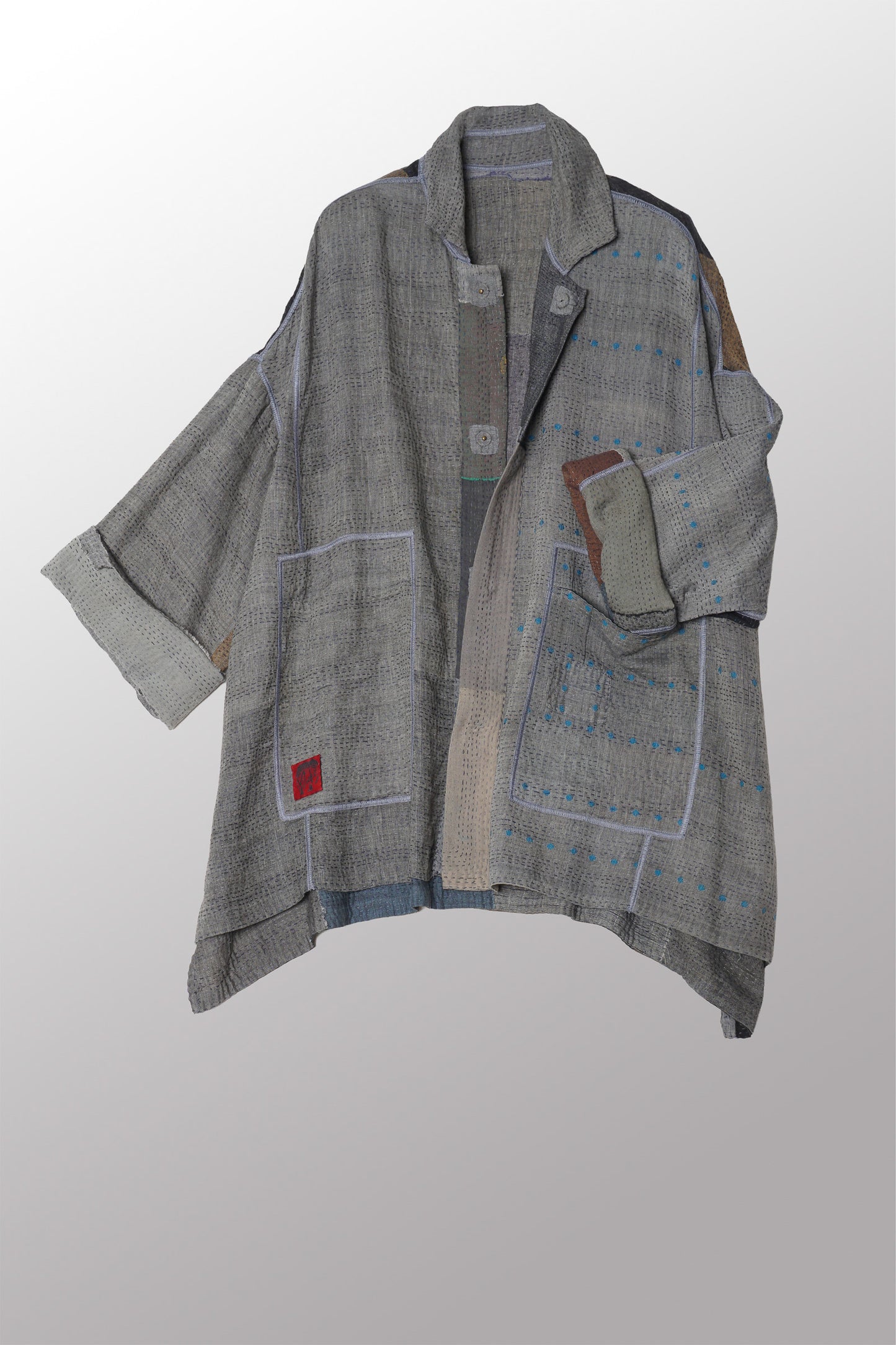 FRAYED PATCH KANTHA OVERSIZED MINI COAT - fi2332-ntl -