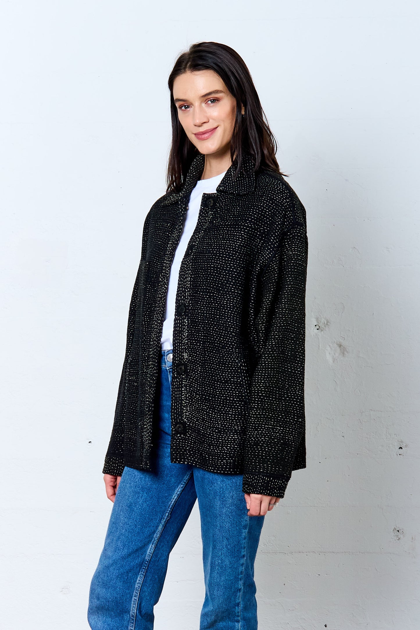 MUJI PATCH KANTHA WORKERS JACKET - mp4085-biy -