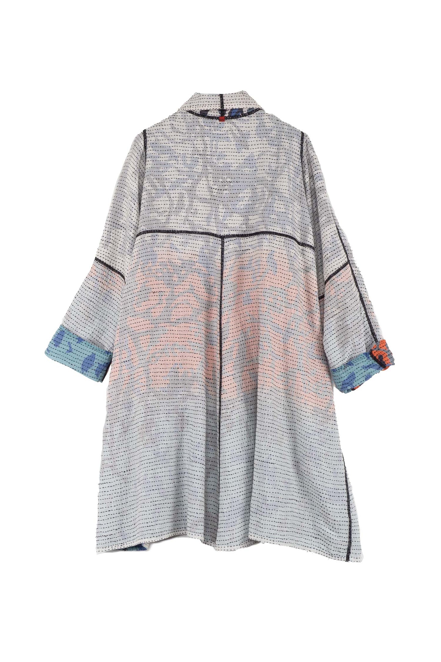 SUMMER BREEZE PRINT KANTHA A-LINE DUSTER - sz2311-blu -