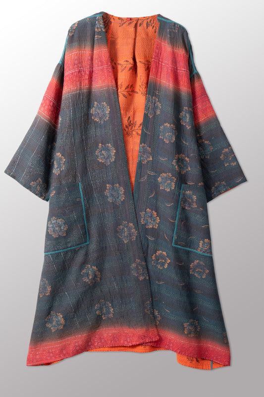 VINTAGE COTTON & NEW VOILE KANTHA LONG DUSTER - cn2328-0001a -