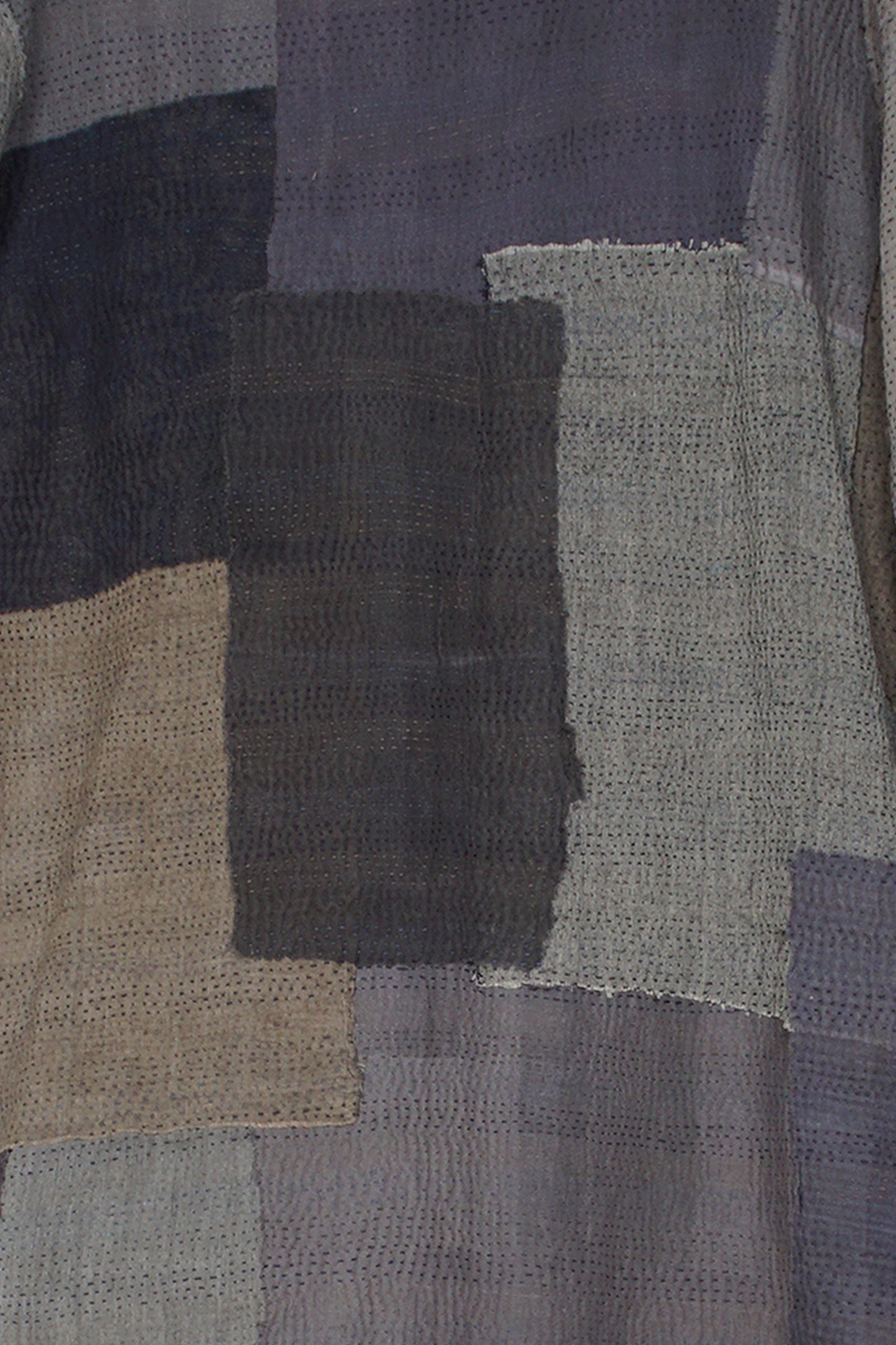 WOVEN STRIPE FRAYED PATCH BACK KANTHA KNEE TUCKED PANTS - wp2625-gry -