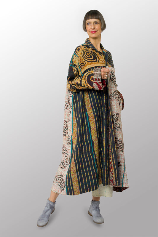 VINTAGE COTTON KANTHA OVERSIZED COAT - cv4326-0041a -