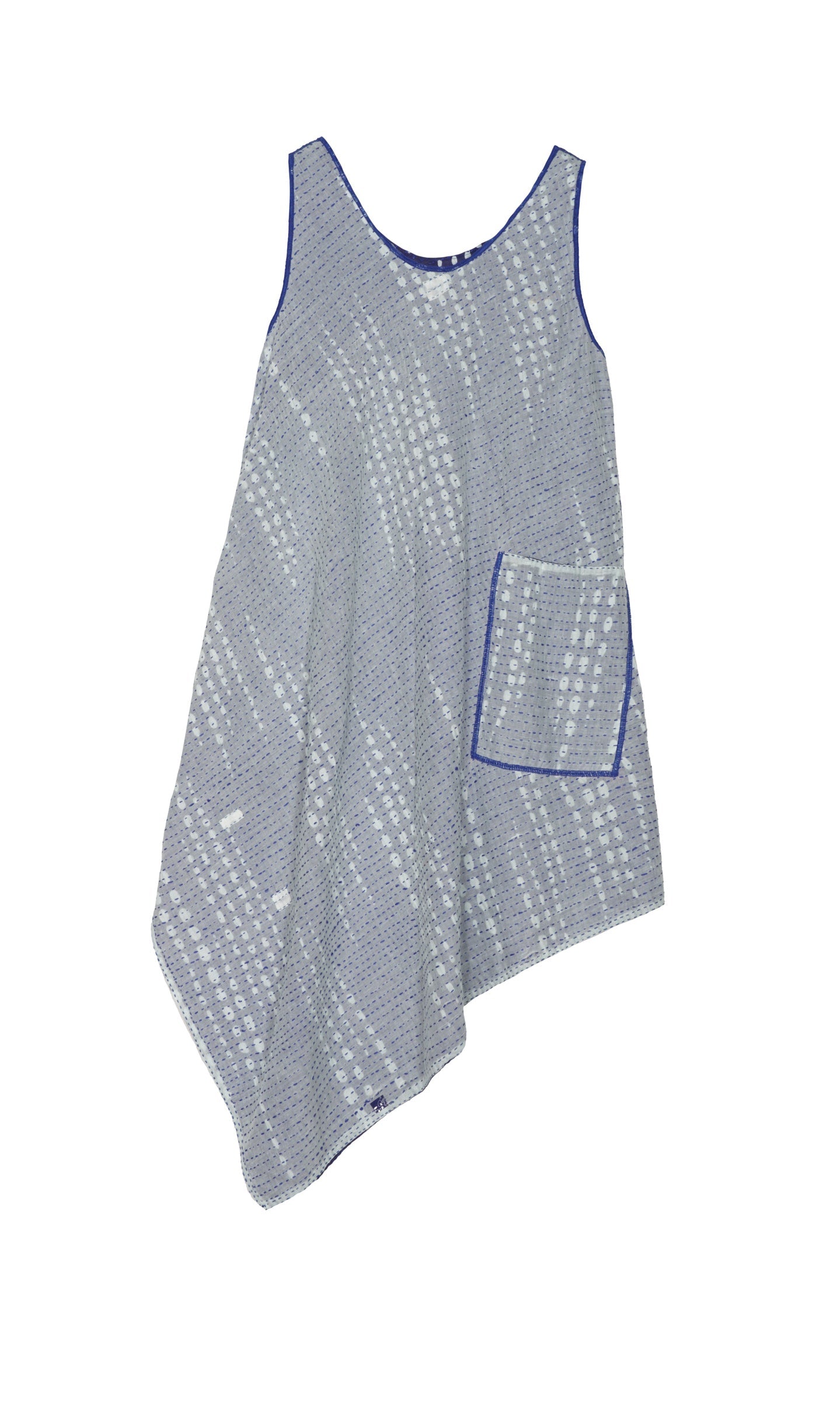 SHIBORI DROP BBK KANTHA TANK FLARE DRESS - sd2402-blu -