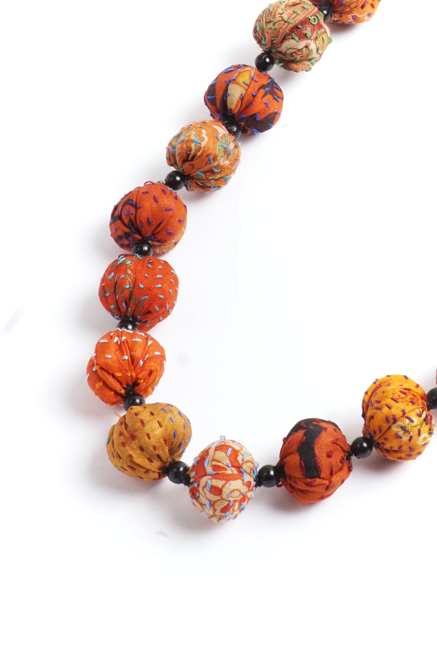 VINTAGE SILK KANTHA SMALL NUTS MEDIUM NECKLACE - sv2705-org -