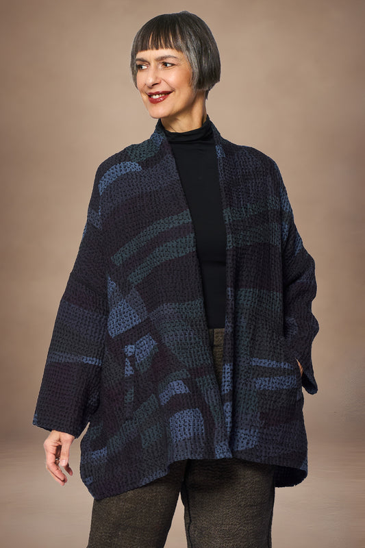 ABSTRACT WAFFLE KANTHA KIMONO WRAP SHORT - bw3358-nvy -