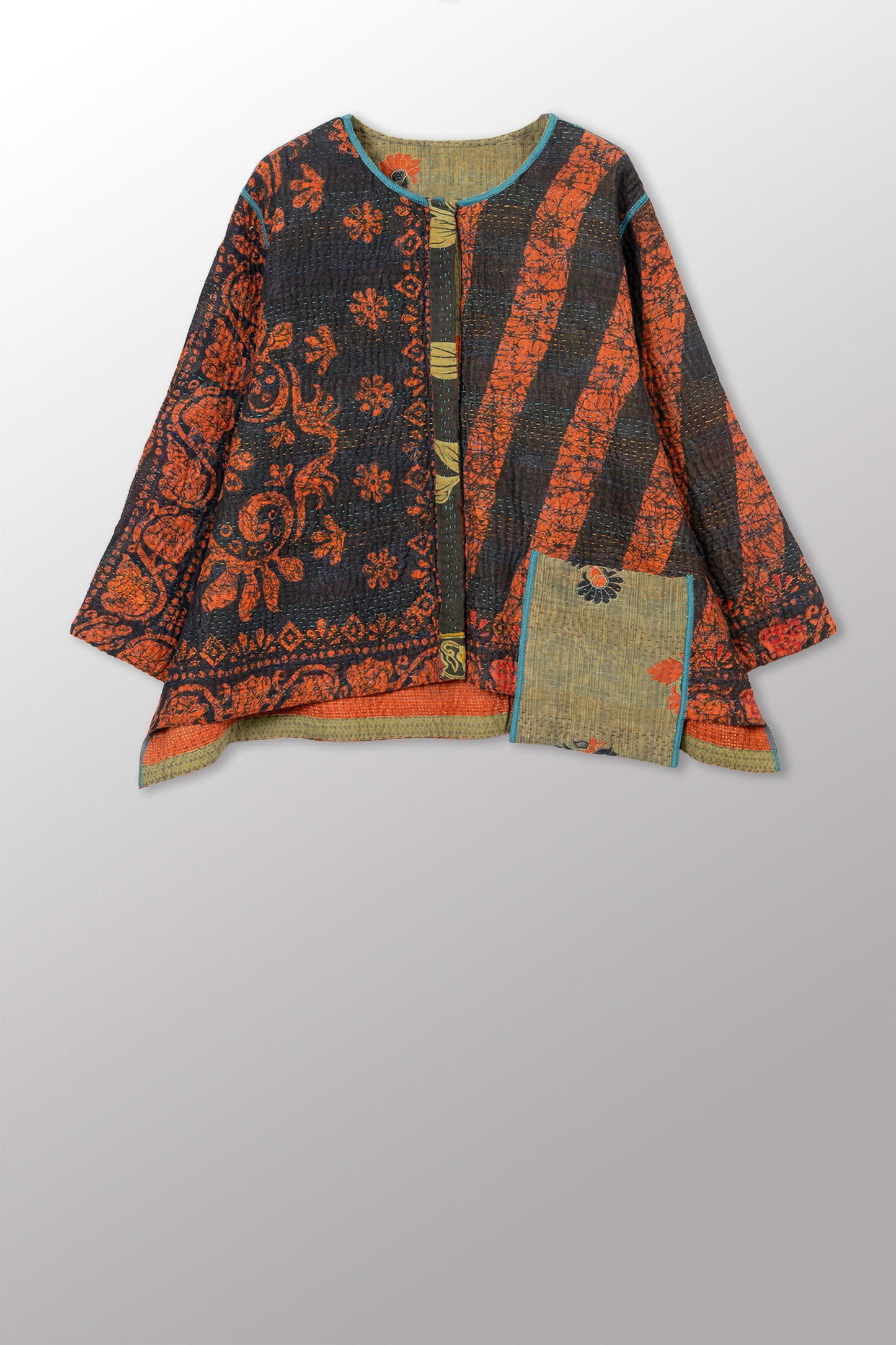 VINTAGE COTTON KANTHA A-LINE SHORT JKT - cv4019-0023a -